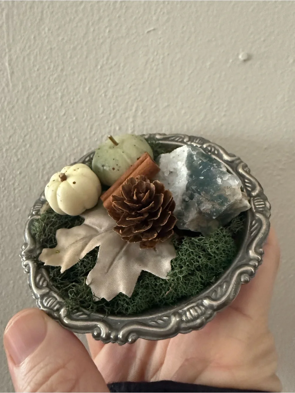 Decorative Mini Pumpkin Tray Accent in Sage and Cream - Home Accents